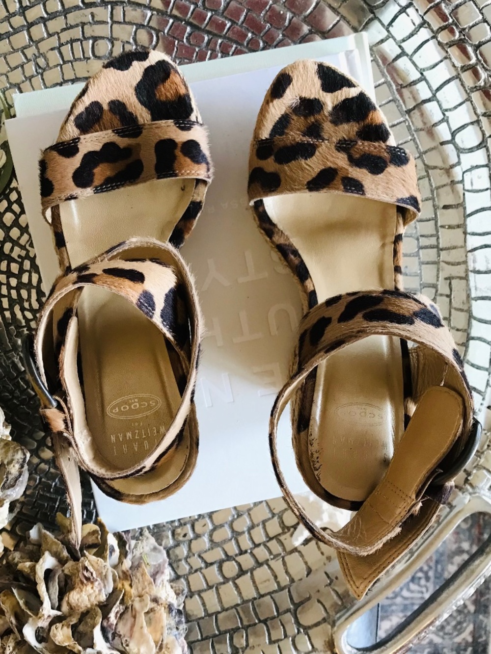 BOHO-CHIC STUART WEITZMAN CALF HAIR LEOPARD ESPADRILLE WEDGE STATEMENT SANDAL - Picture 8 of 14